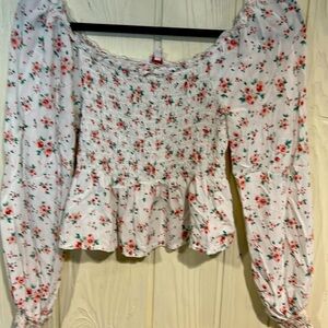 Candies Floral Elastic Bodice Long Sleeve Blouse Small